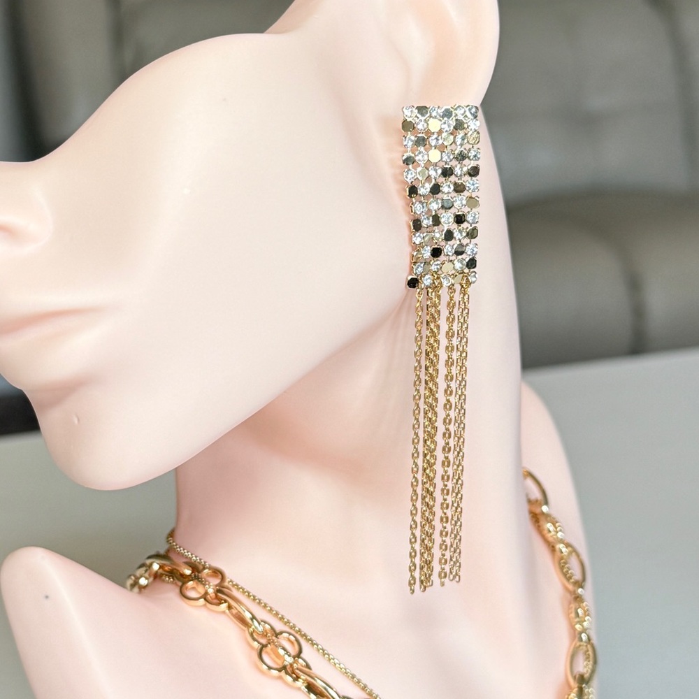 Gold-Tone Crystal Fringe Drop Earrings